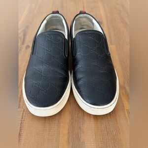 Gucci Black Embossed GG Leather Slip-On Sneakers Size 9